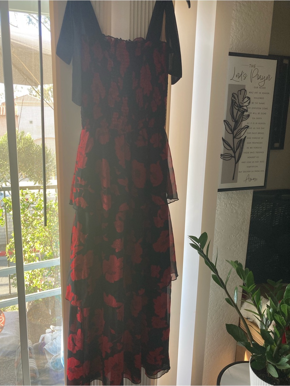 SHEIN Black Maxi Dress with Red Floral Print